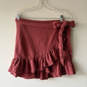 Zara Dusty Rose Asymmetrical Ruffle Wrap Skirt